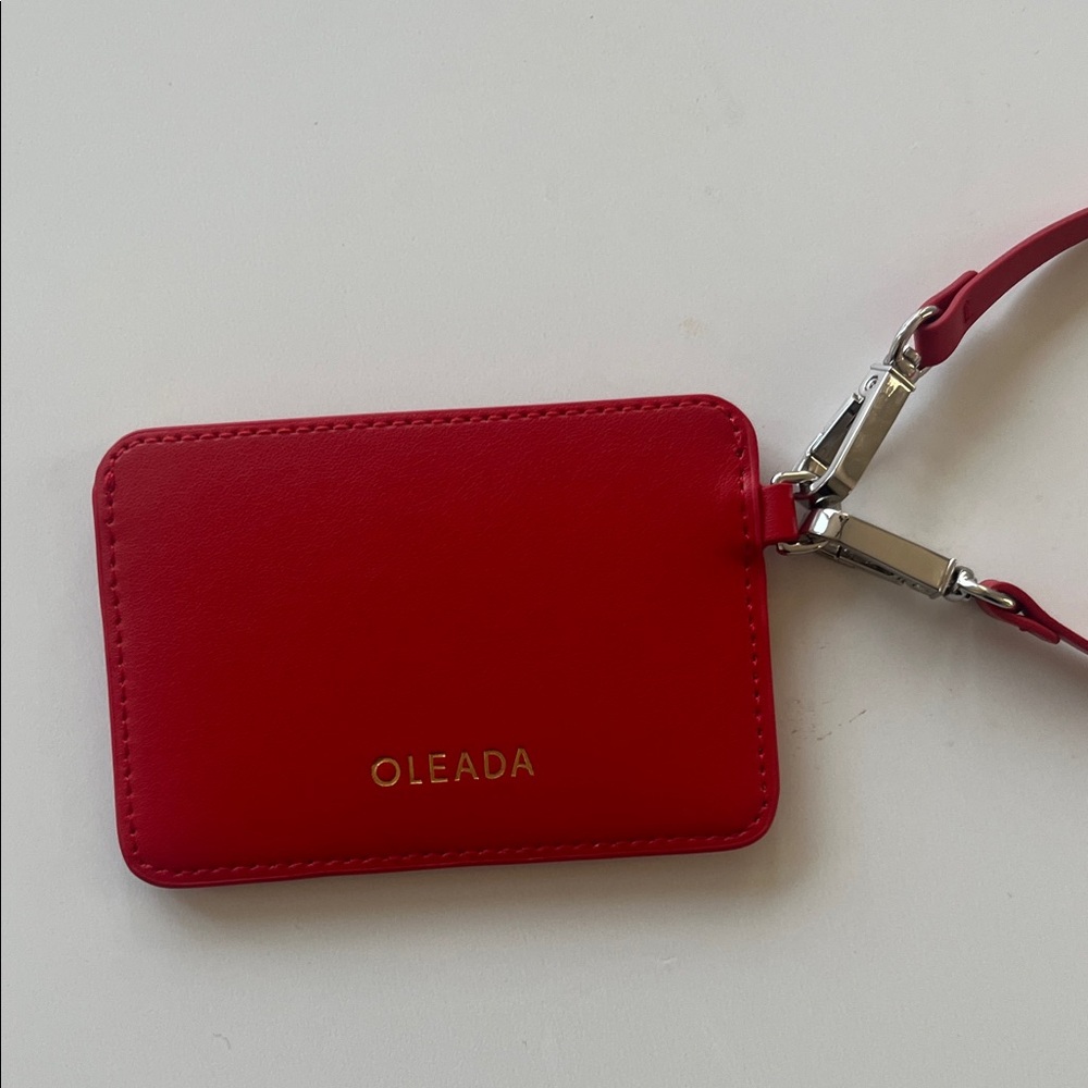 OLEADA Red Leather Card Holder Lanyard